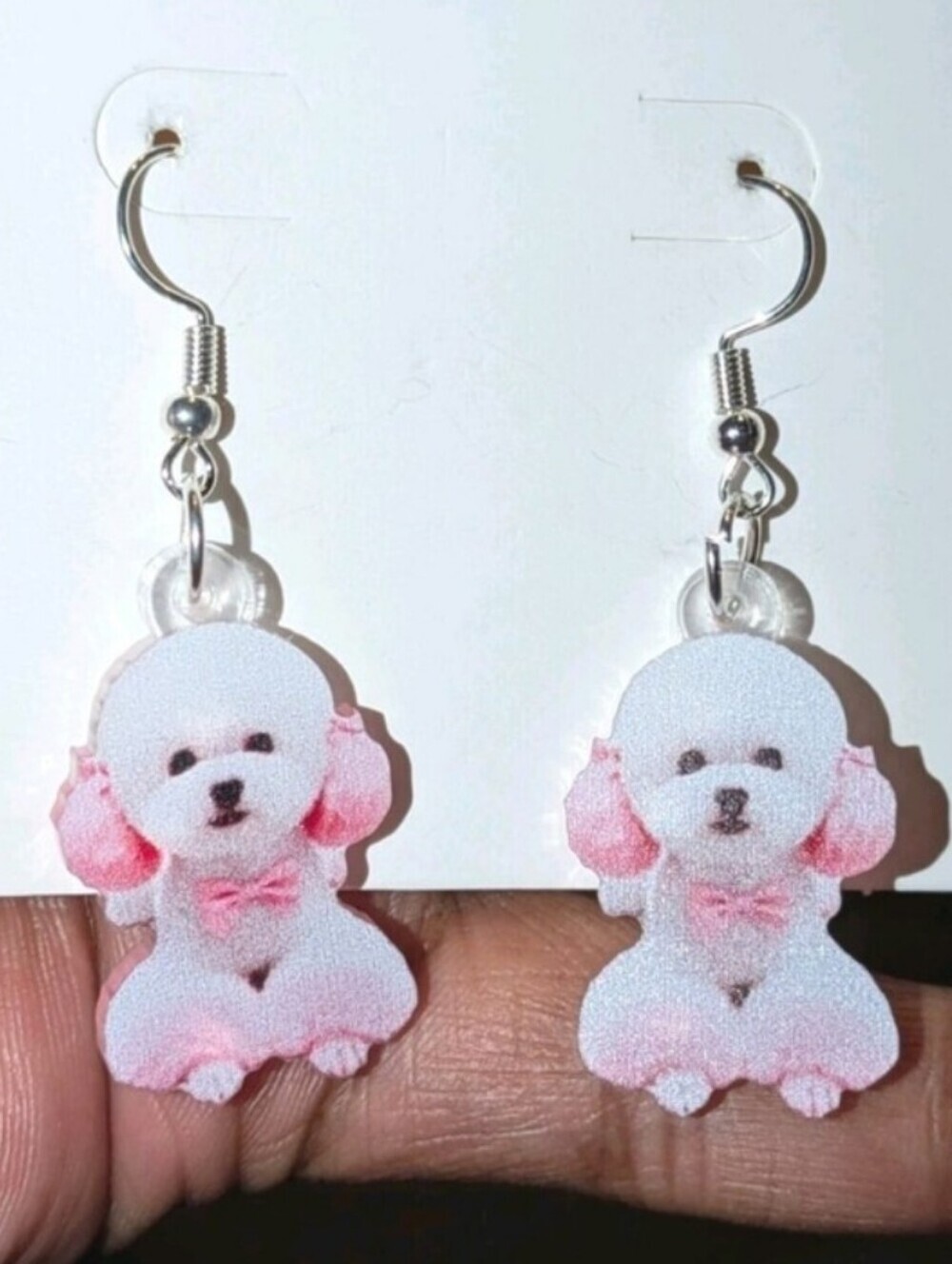 Cute Pink Poodle Dog Dangle Earrings